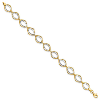 7.5 Zoll 14K Bicolor Poliert und Strukturiert Ovals Armband