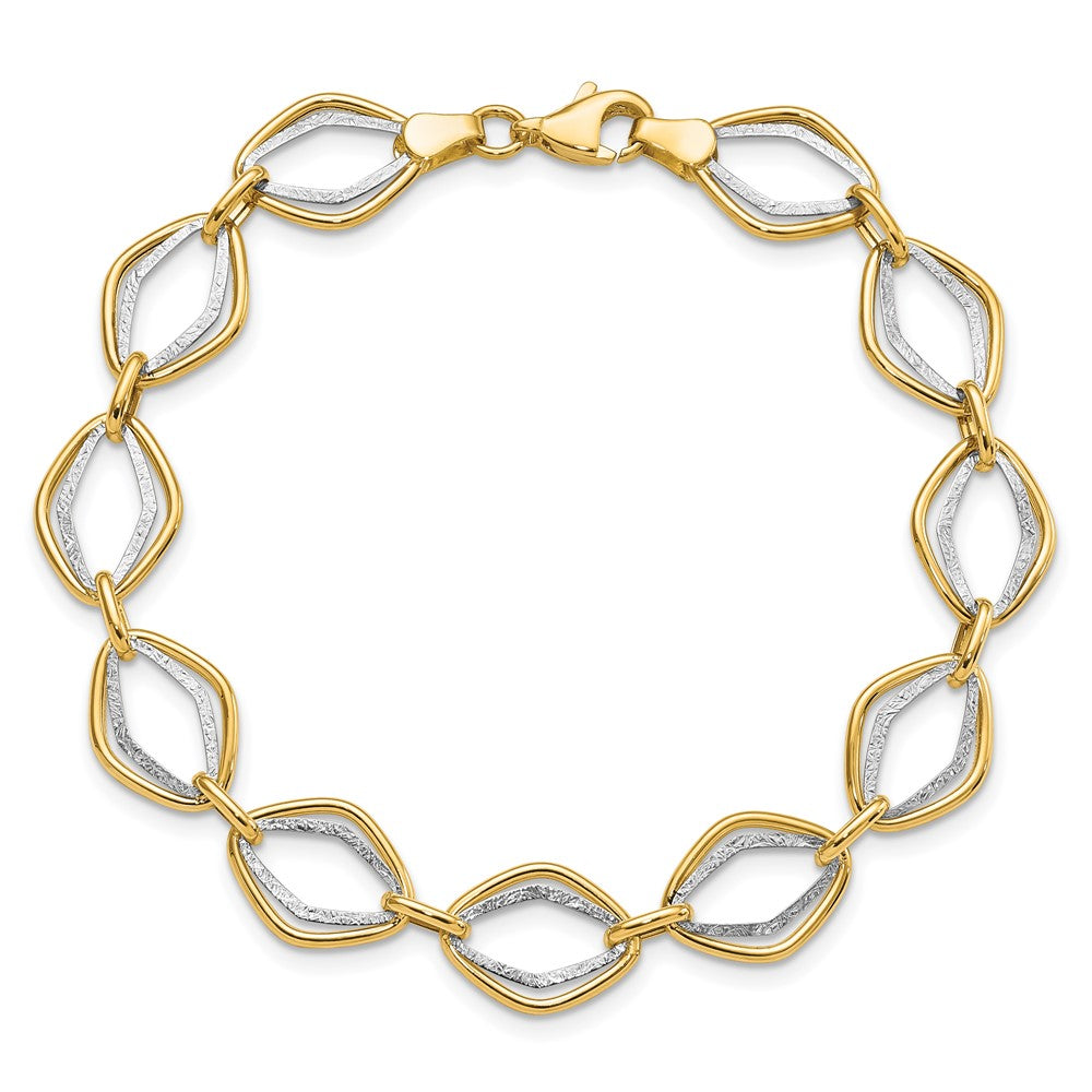 7.5 Zoll 14K Bicolor Poliert und Strukturiert Ovals Armband