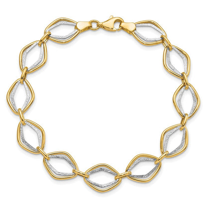7.5 Zoll 14K Bicolor Poliert und Strukturiert Ovals Armband