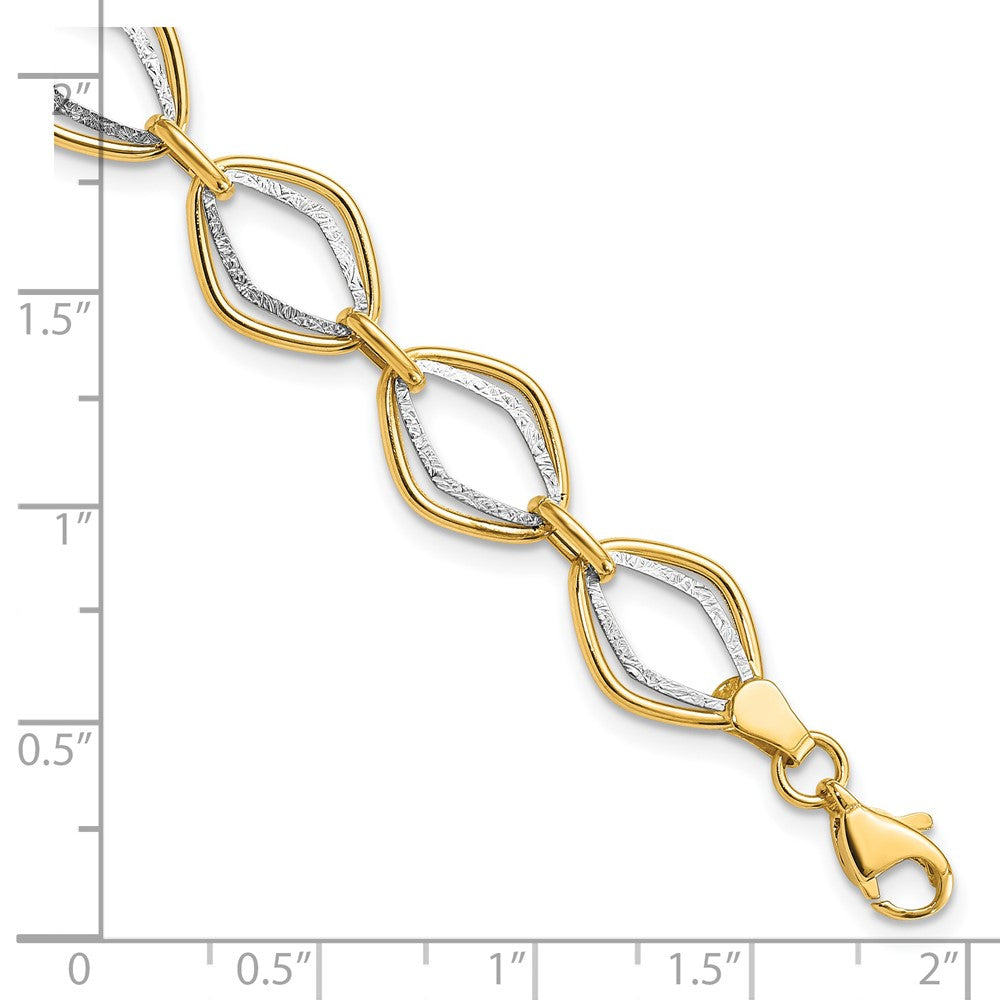 7.5 Zoll 14K Bicolor Poliert und Strukturiert Ovals Armband
