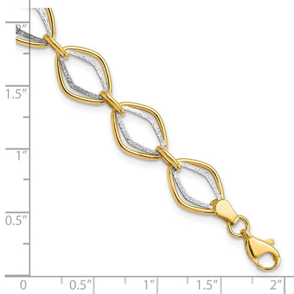7.5 Zoll 14K Bicolor Poliert und Strukturiert Ovals Armband