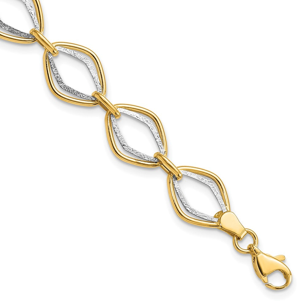 7.5 Zoll 14K Bicolor Poliert und Strukturiert Ovals Armband