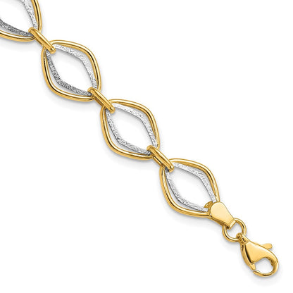 7.5 Zoll 14K Bicolor Poliert und Strukturiert Ovals Armband