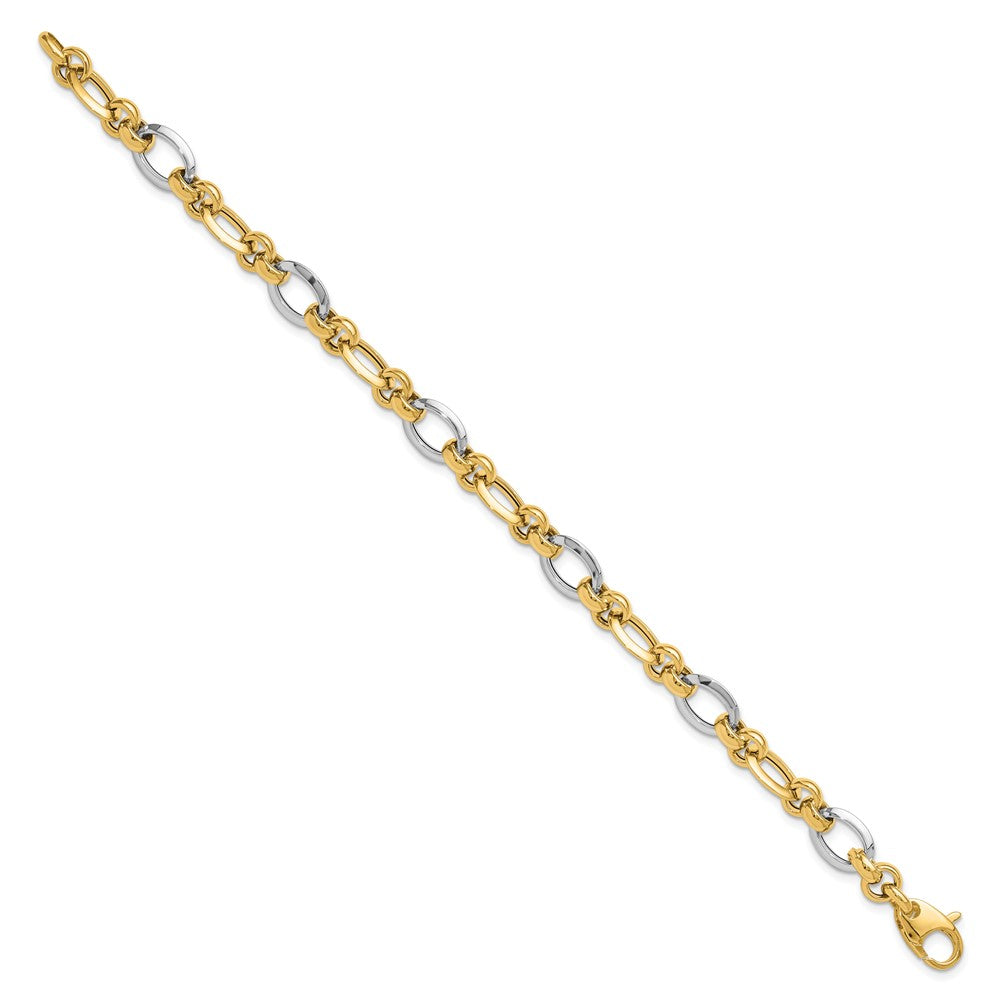 7.75 Zoll 14K Bicolor Polsihed Fantasieglieder Armband