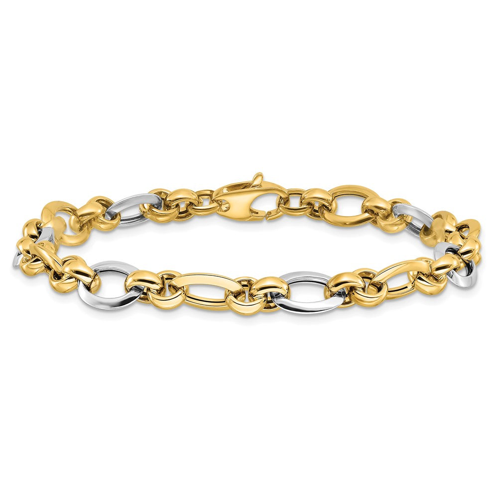 7.75 Zoll 14K Bicolor Polsihed Fantasieglieder Armband