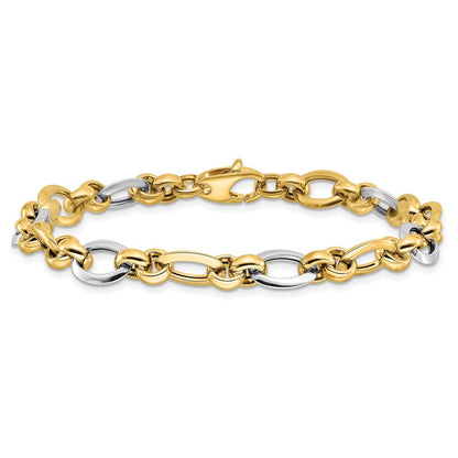 7.75 Zoll 14K Bicolor Polsihed Fantasieglieder Armband