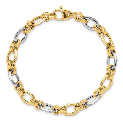 7.75 Zoll 14K Bicolor Polsihed Fantasieglieder Armband