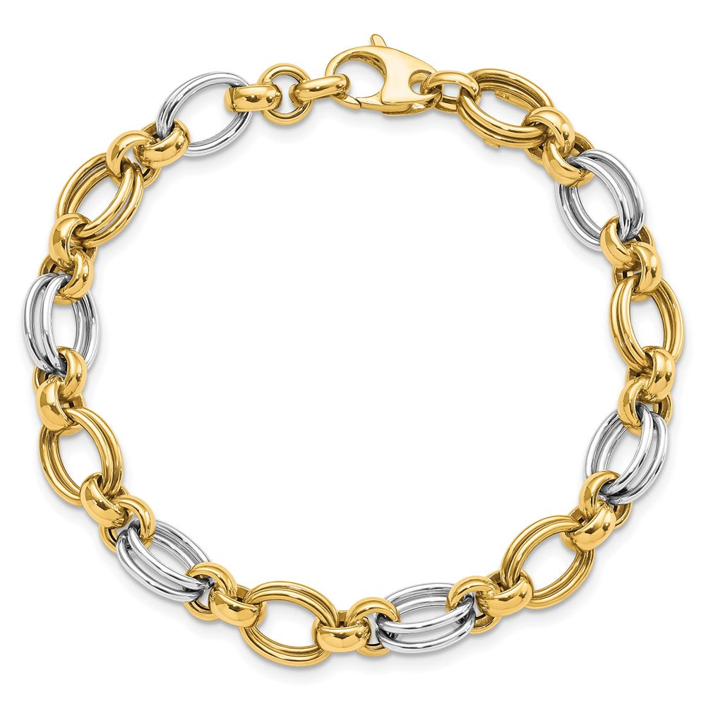 7.5 Zoll 14K Bicolor Poliert Fantasieglieder Armband