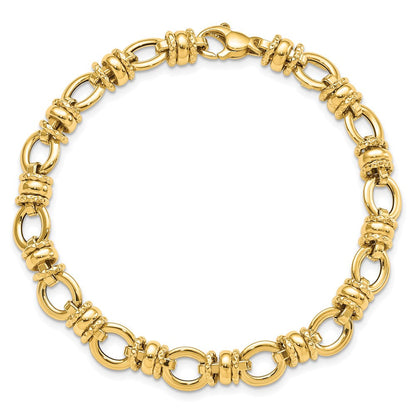7.75 Zoll 14K Poliert und Strukturiert Fantasieglieder Armband