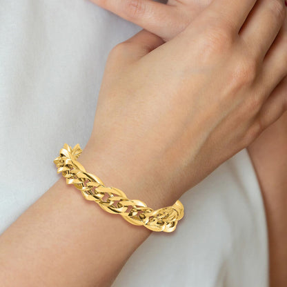 14K Gelbgold Poliert Fantasieglieder 7.5 Zoll Armband