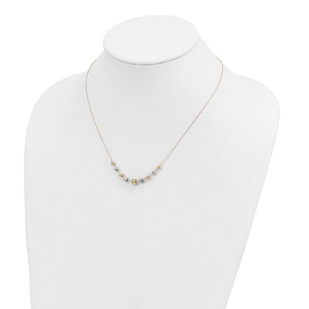 14K Bicolor Diamantiert Poliert Abgestuft Barrels Halskette