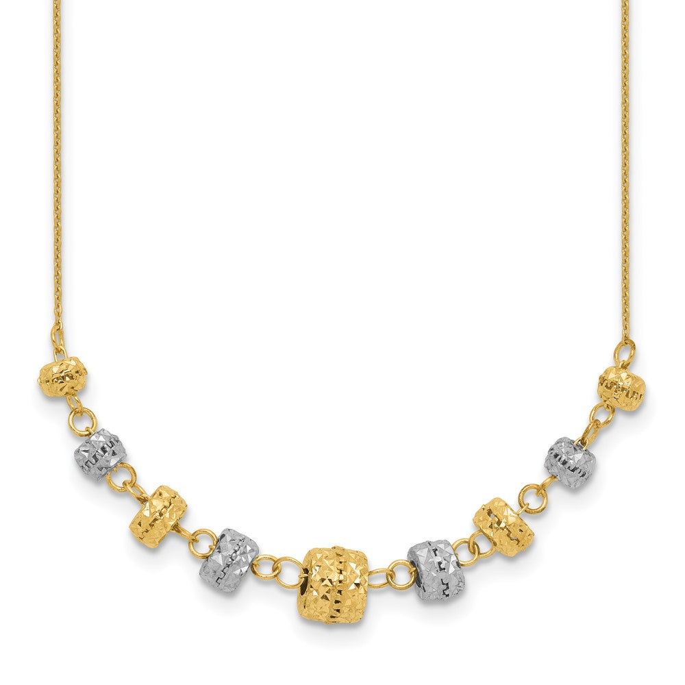 14K Bicolor Diamantiert Poliert Abgestuft Barrels Halskette