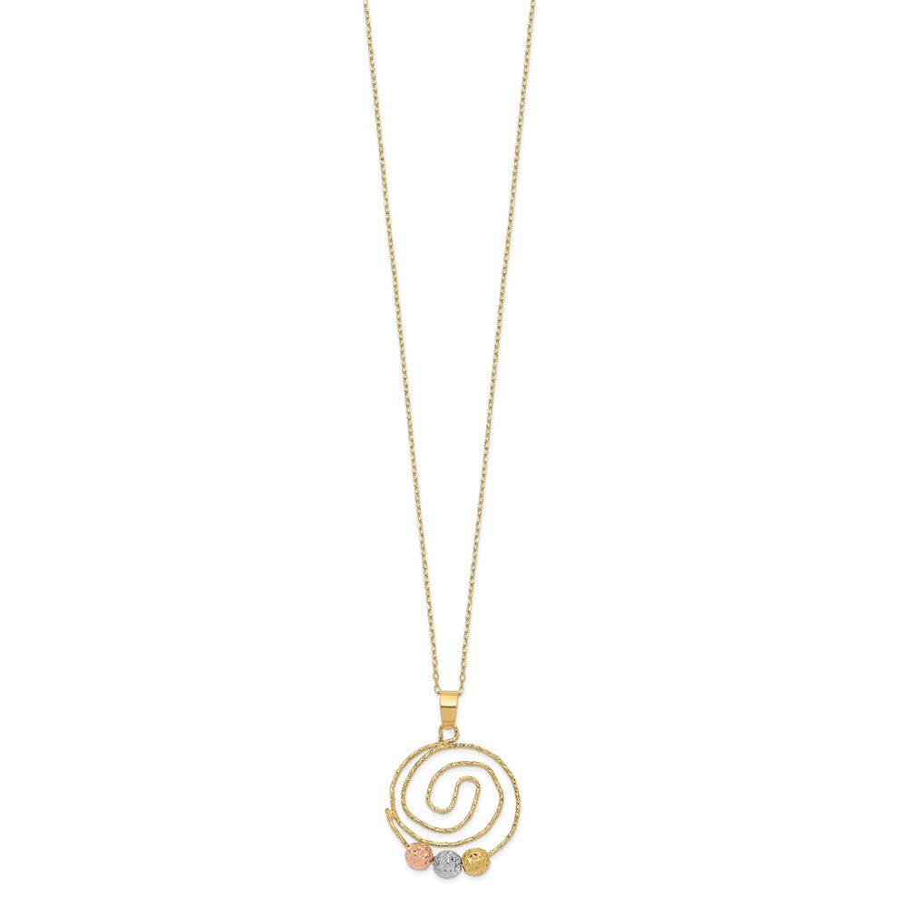 14K Tricolor Diamantiert Perlen auf Spirale Anhänger Halskette