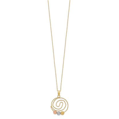 14K Tricolor Diamantiert Perlen auf Spirale Anhänger Halskette
