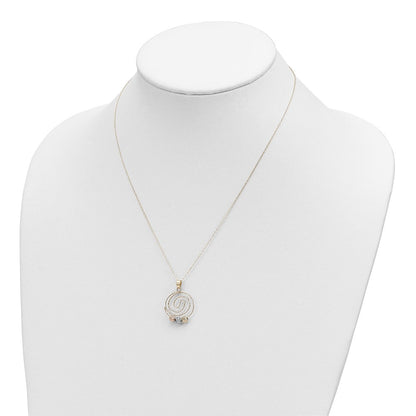 14K Tricolor Diamantiert Perlen auf Spirale Anhänger Halskette
