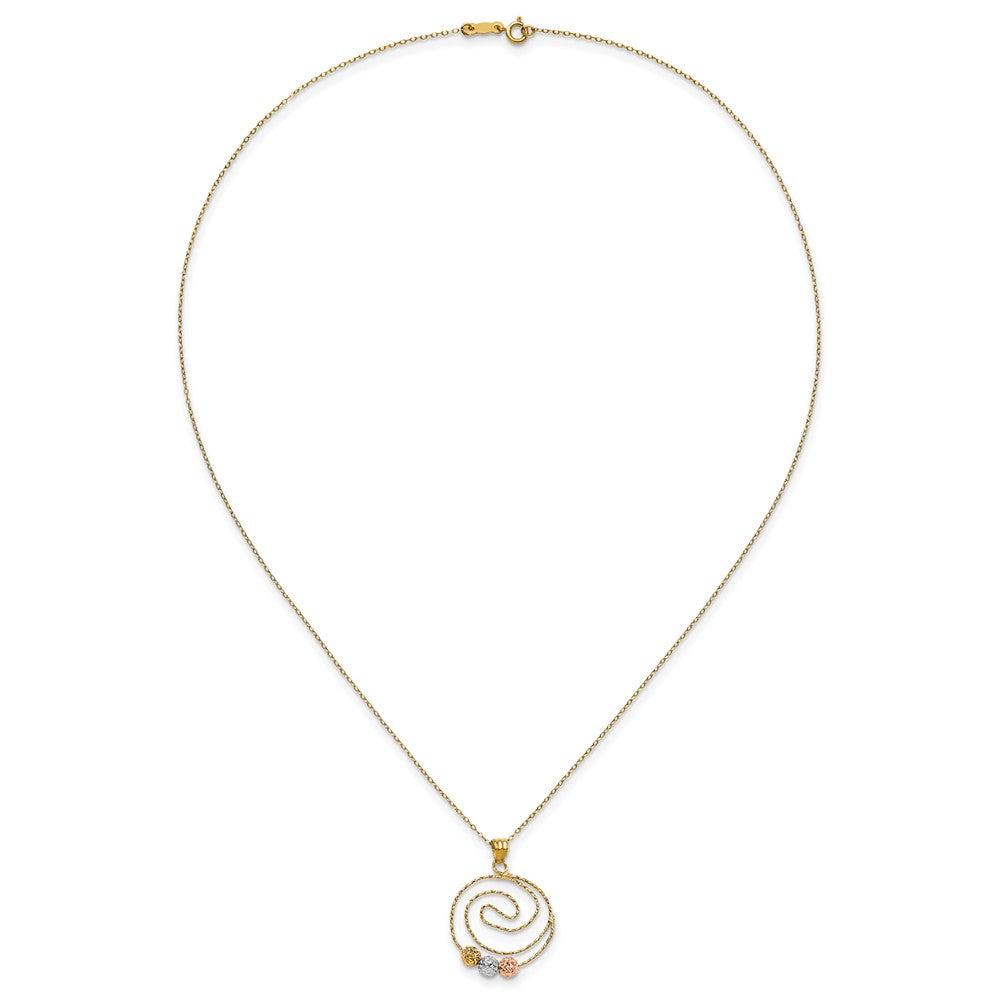14K Tricolor Diamantiert Perlen auf Spirale Anhänger Halskette