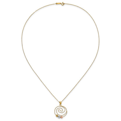14K Tricolor Diamantiert Perlen auf Spirale Anhänger Halskette