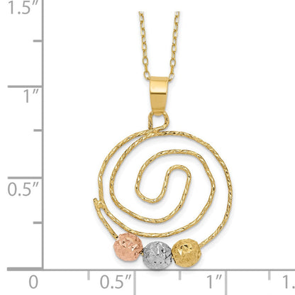 14K Tricolor Diamantiert Perlen auf Spirale Anhänger Halskette