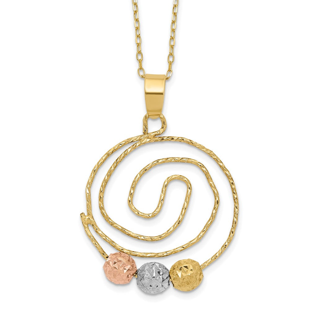 14K Tricolor Diamantiert Perlen auf Spirale Anhänger Halskette