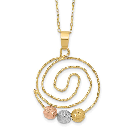 14K Tricolor Diamantiert Perlen auf Spirale Anhänger Halskette