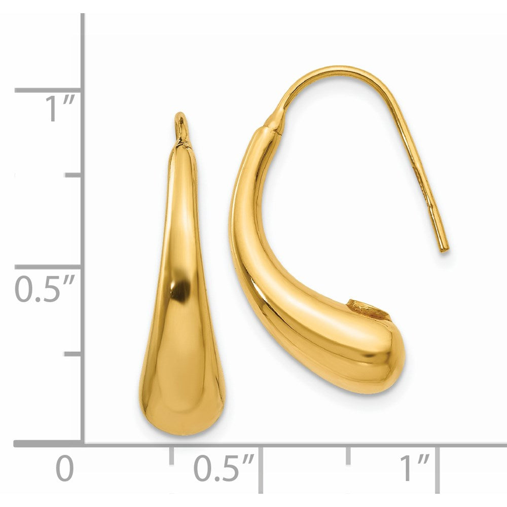 14K Gelbgold Poliert Gewölbt Tropfen Hirte Haken Ohrringe
