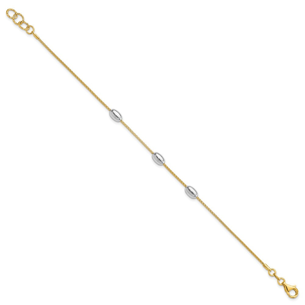 8 Zoll 14K Bicolor Poliert 3 Station Oval Perlen Mit.5 Zoll Verlängerung. Armband