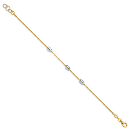 8 Zoll 14K Bicolor Poliert 3 Station Oval Perlen Mit.5 Zoll Verlängerung. Armband