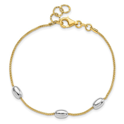 8 Zoll 14K Bicolor Poliert 3 Station Oval Perlen Mit.5 Zoll Verlängerung. Armband