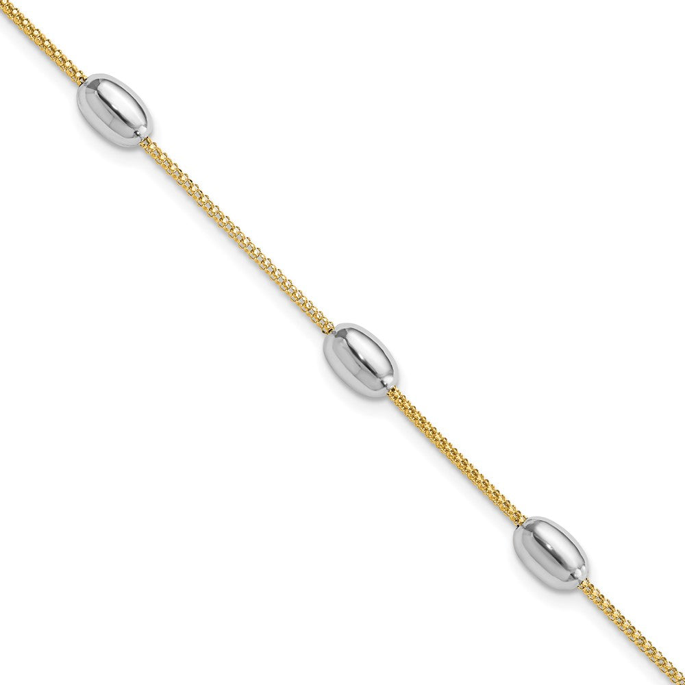 8 Zoll 14K Bicolor Poliert 3 Station Oval Perlen Mit.5 Zoll Verlängerung. Armband