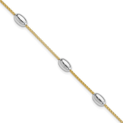 8 Zoll 14K Bicolor Poliert 3 Station Oval Perlen Mit.5 Zoll Verlängerung. Armband