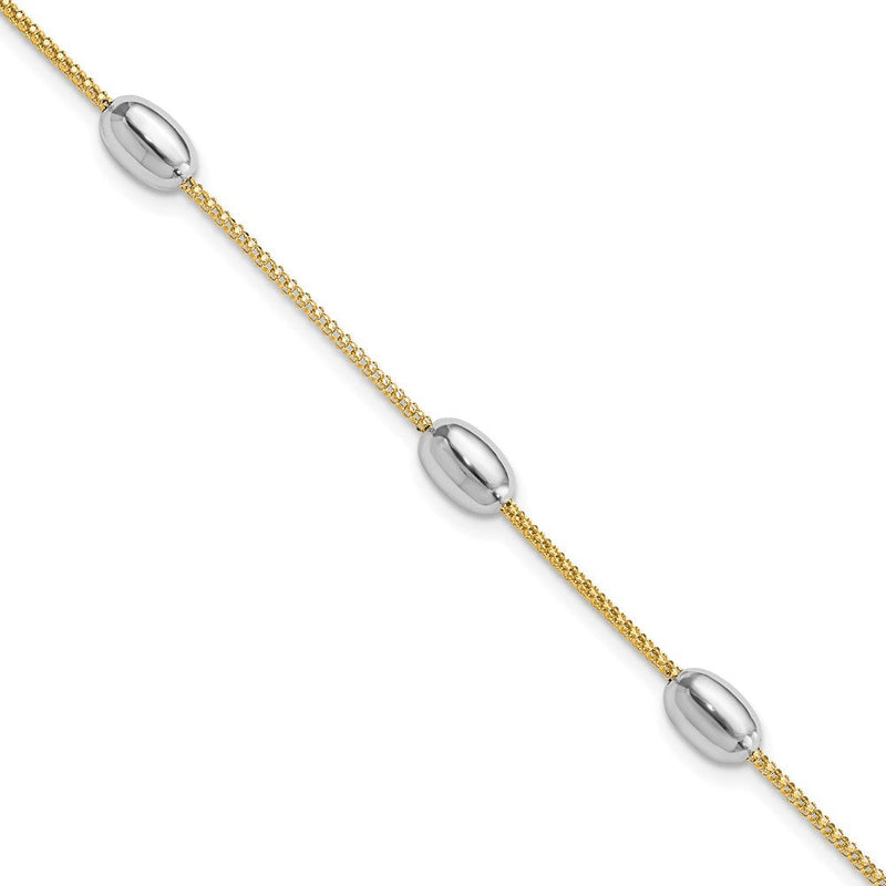 8 Zoll 14K Bicolor Poliert 3 Station Oval Perlen Mit.5 Zoll Verlängerung. Armband