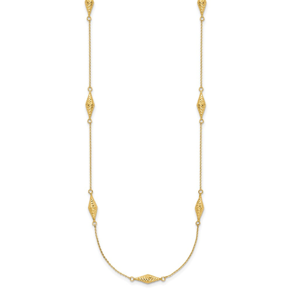 14K Gelbgold Poliert und Diamantiert Fantasie Gekugelt 18 Zoll Halskette