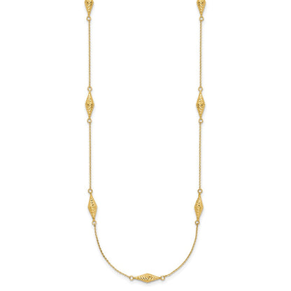 14K Gelbgold Poliert und Diamantiert Fantasie Gekugelt 18 Zoll Halskette