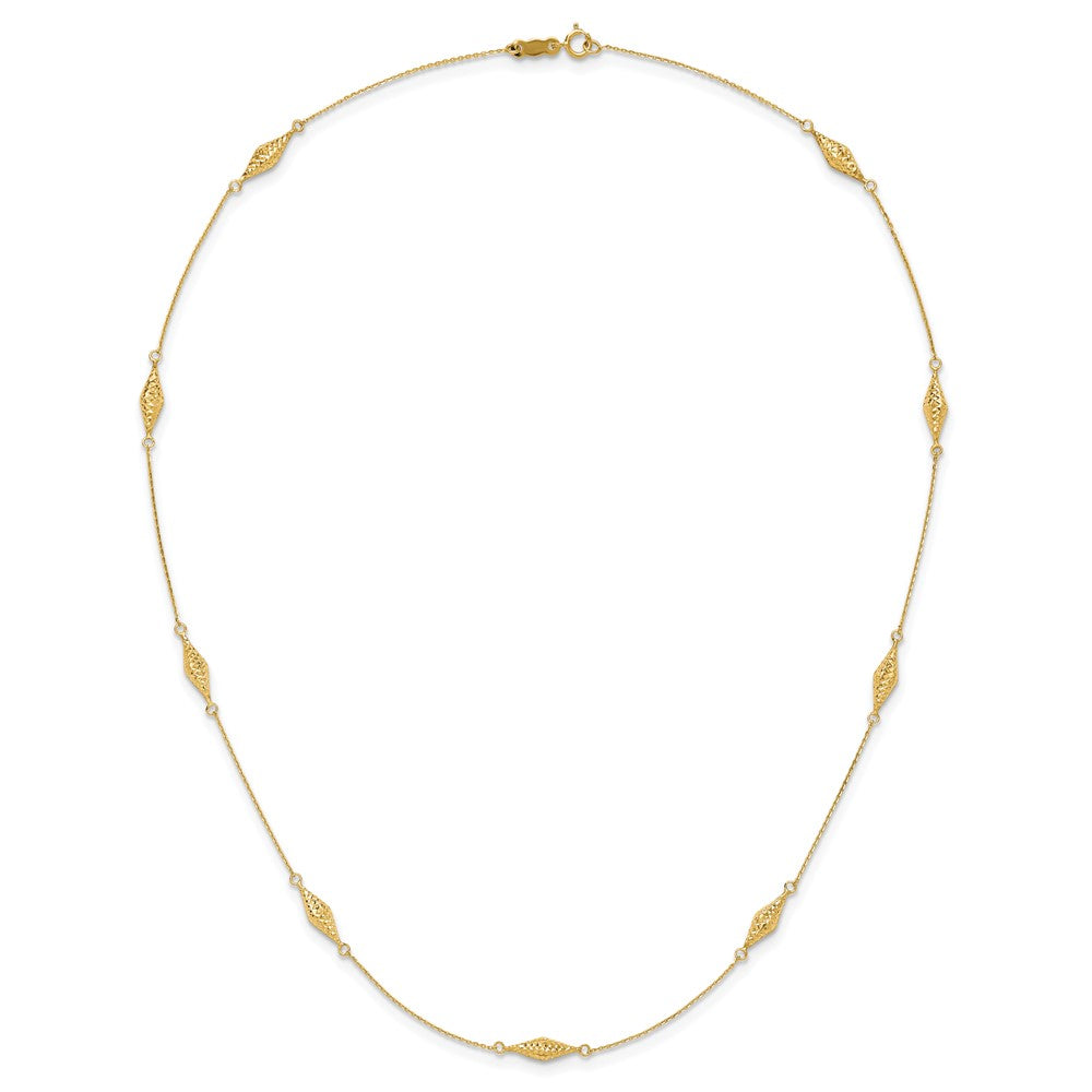 14K Gelbgold Poliert und Diamantiert Fantasie Gekugelt 18 Zoll Halskette