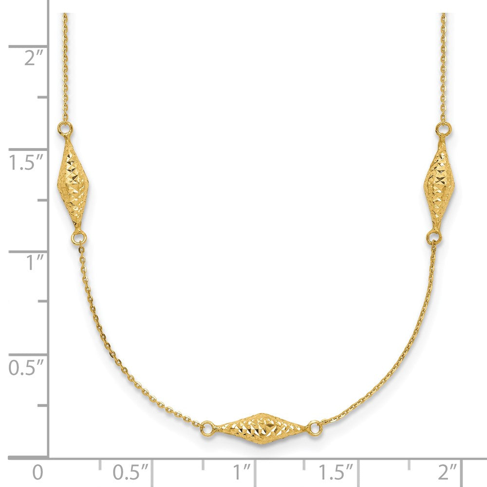 14K Gelbgold Poliert und Diamantiert Fantasie Gekugelt 18 Zoll Halskette