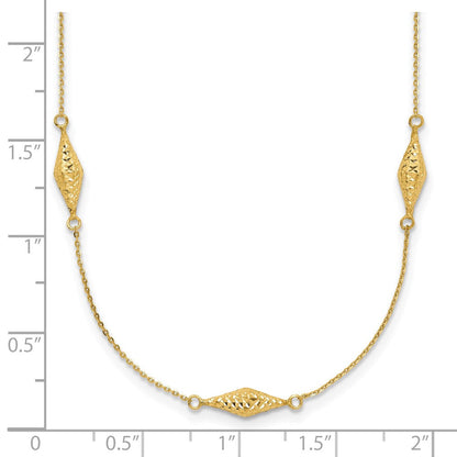 14K Gelbgold Poliert und Diamantiert Fantasie Gekugelt 18 Zoll Halskette