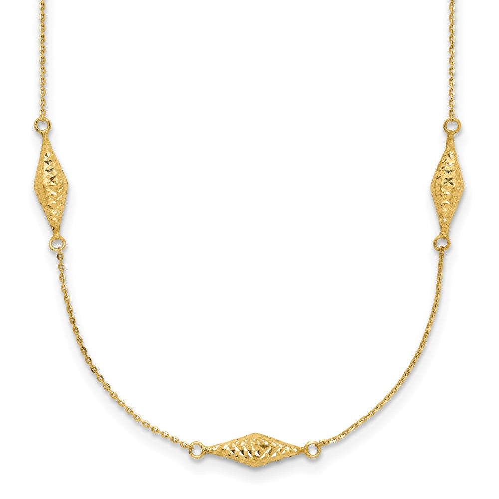 14K Gelbgold Poliert und Diamantiert Fantasie Gekugelt 18 Zoll Halskette