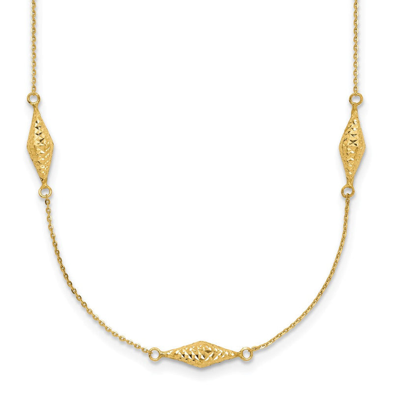14K Gelbgold Poliert und Diamantiert Fantasie Gekugelt 18 Zoll Halskette