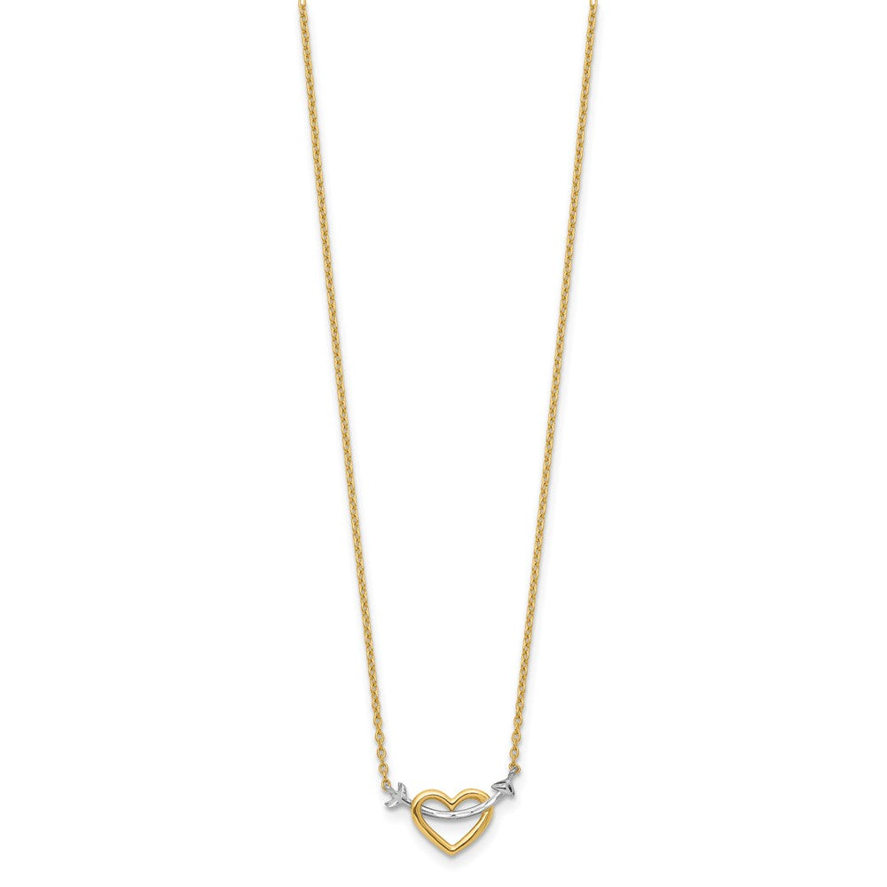 14K Gelb & Rhodium mit Rhodium Diamantiert Herz Pfeil Halskette