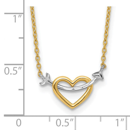 14K Gelb & Rhodium mit Rhodium Diamantiert Herz Pfeil Halskette