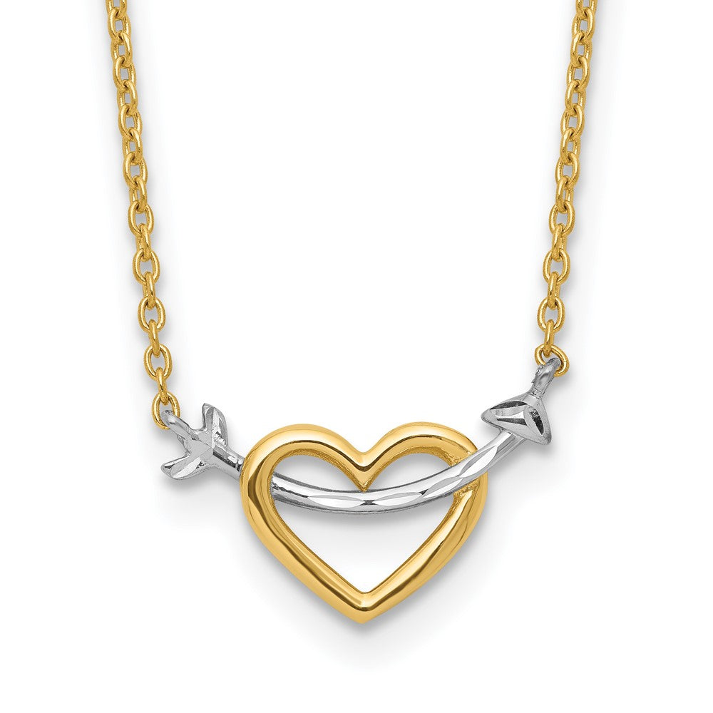 14K Gelb & Rhodium mit Rhodium Diamantiert Herz Pfeil Halskette