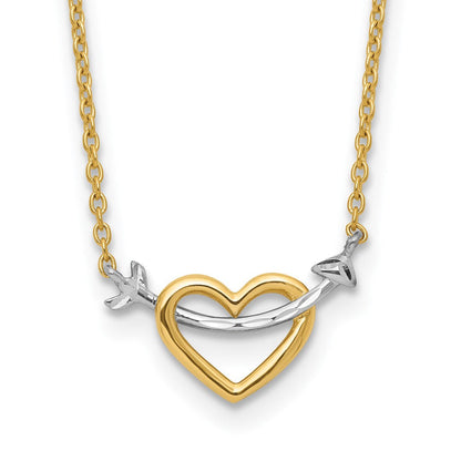 14K Gelb & Rhodium mit Rhodium Diamantiert Herz Pfeil Halskette