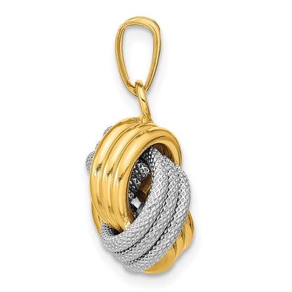 14K Bicolor Poliert Strukturiert Liebe Knoten Anhänger