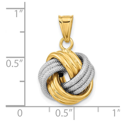 14K Bicolor Poliert Strukturiert Liebe Knoten Anhänger