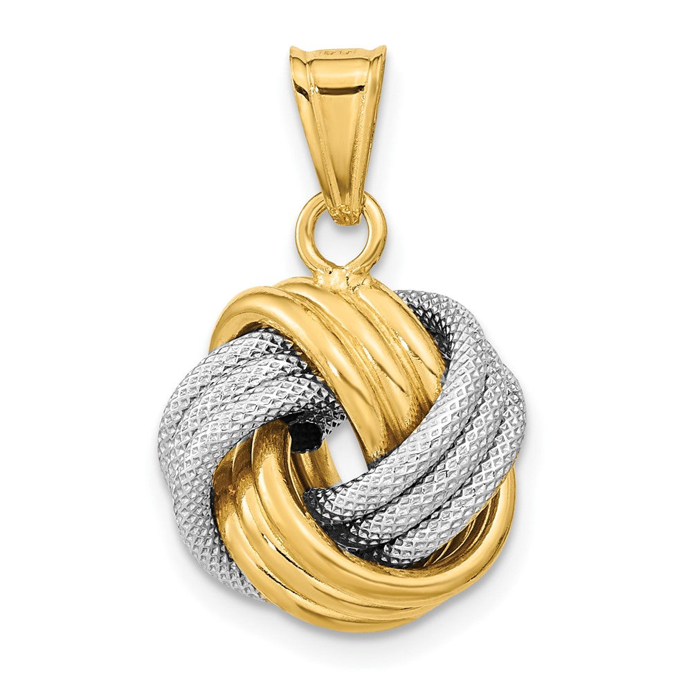 14K Bicolor Poliert Strukturiert Liebe Knoten Anhänger