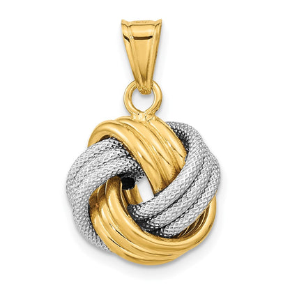14K Bicolor Poliert Strukturiert Liebe Knoten Anhänger