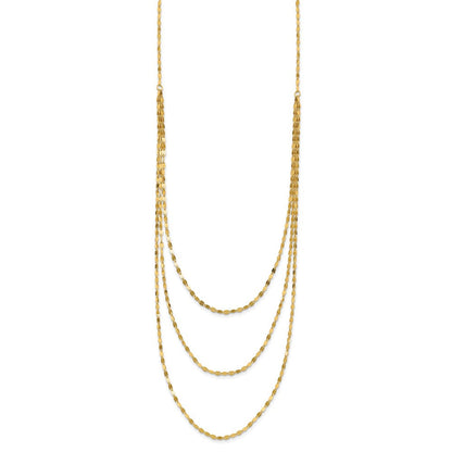 14K Gelbgold Poliert Dreifach Strang Halskette