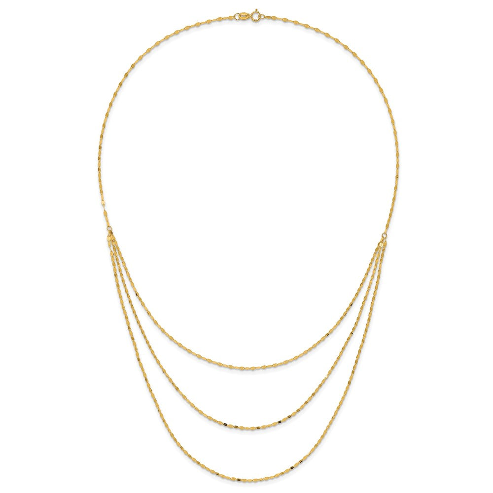 14K Gelbgold Poliert Dreifach Strang Halskette