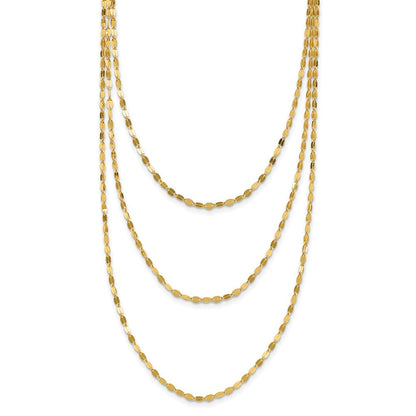 14K Gelbgold Poliert Dreifach Strang Halskette