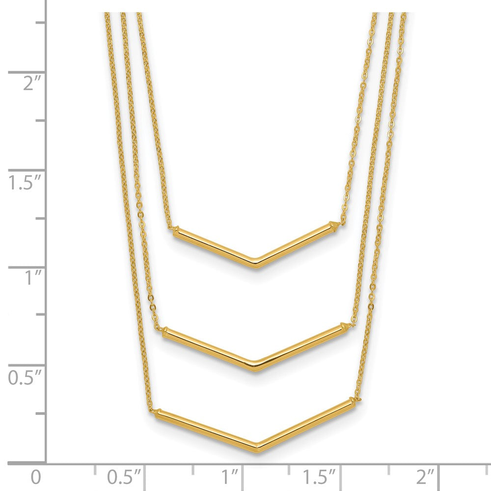14K Gelbgold Poliert 3 Strang W 2 Zoll Verlängerung Tropfen Stab Halskette